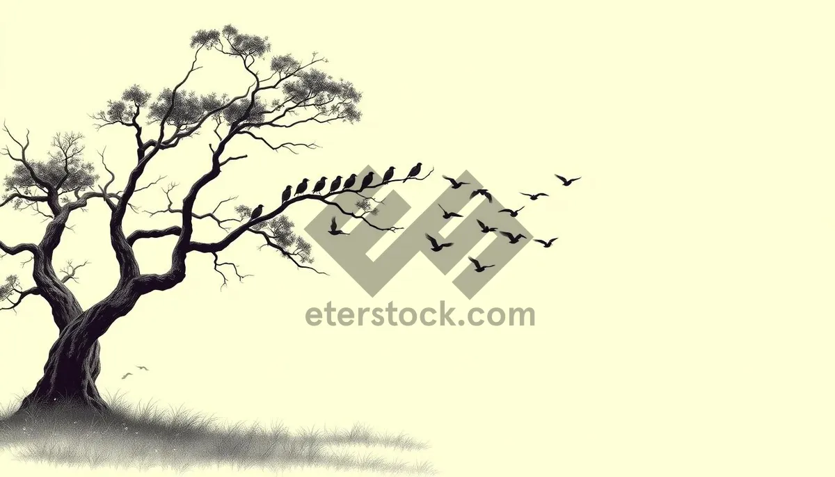 Picture of Black Silhouette Floral Tree Decoration Season Frame Border