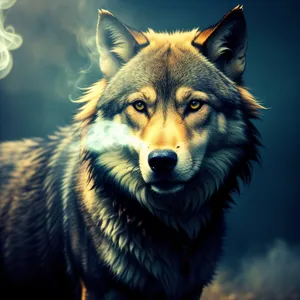 Wild Canine Portrait: Majestic Timber Wolf Gazing Intently