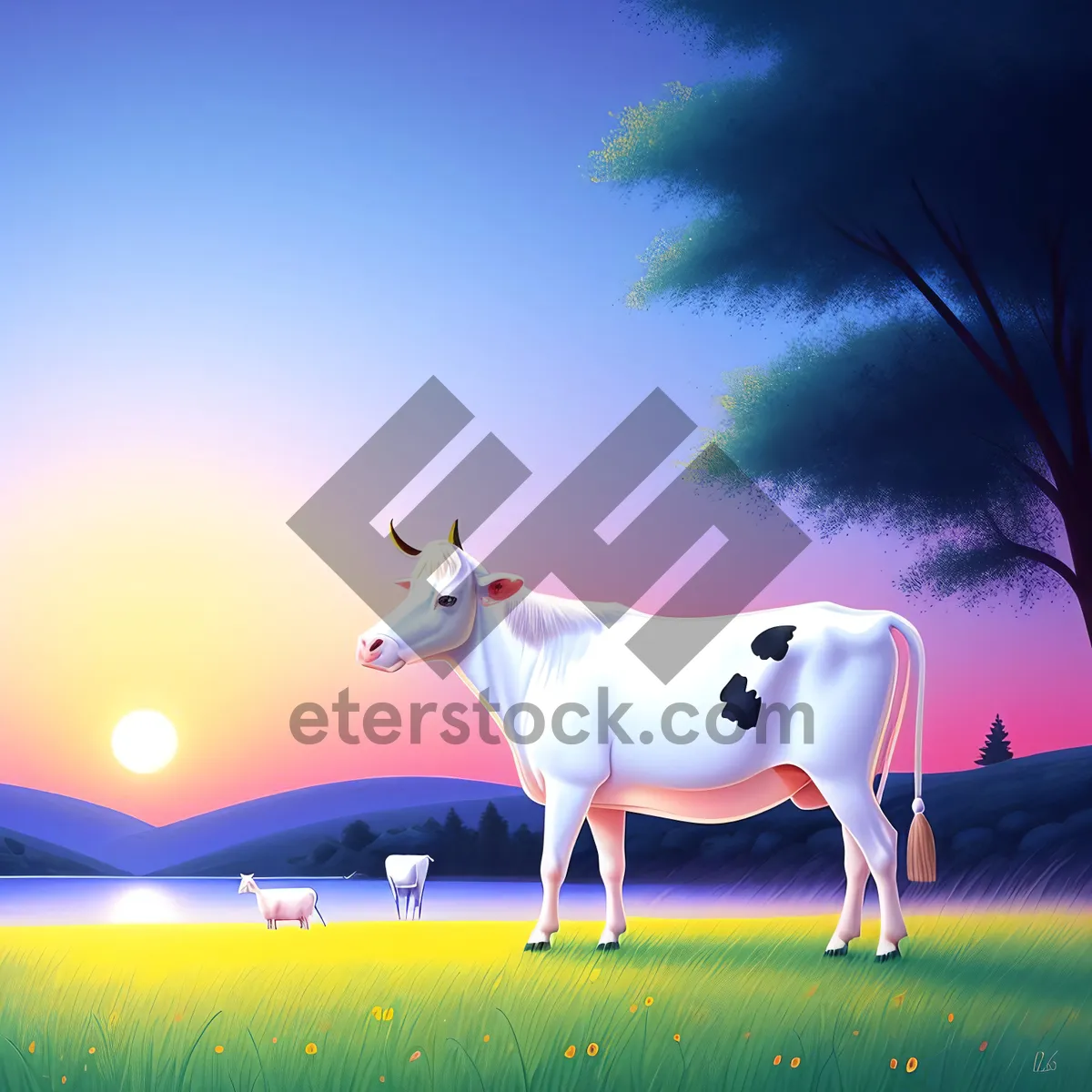 Picture of Serene Summer Landscape with Vibrant Green Grass