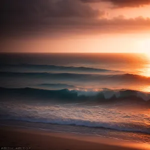 Golden sunset over tranquil ocean beach