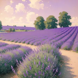 Colorful Lavender Meadow in Rural Landscape+