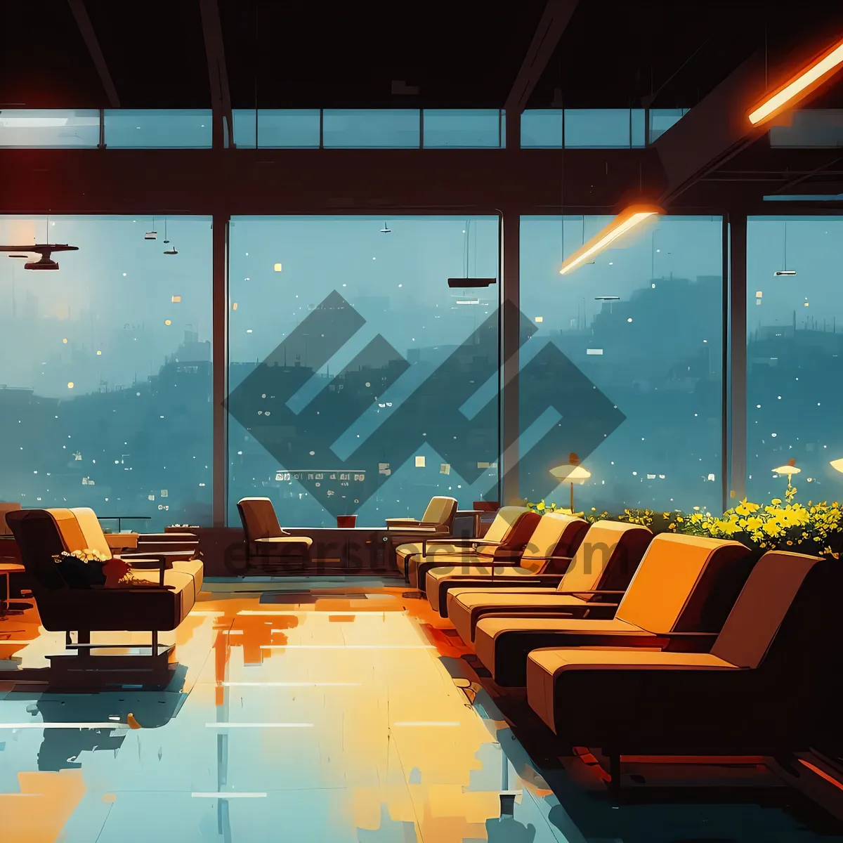 Picture of Modern and Spacious Classroom Interior with Comfortable Furniture.