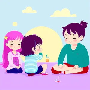 Cheerful Cartoon Boy Art with Kids Having Fun