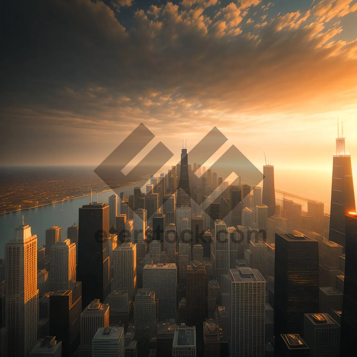 Picture of City Glow: Majestic Skyscrapers Reflecting Evening Skyline