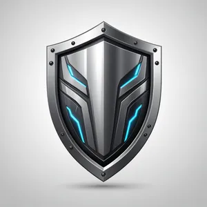 Shiny metal shield button icon design.