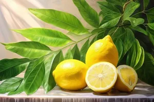 Fresh Orange Citrus Juice on Natural Leaf Background.