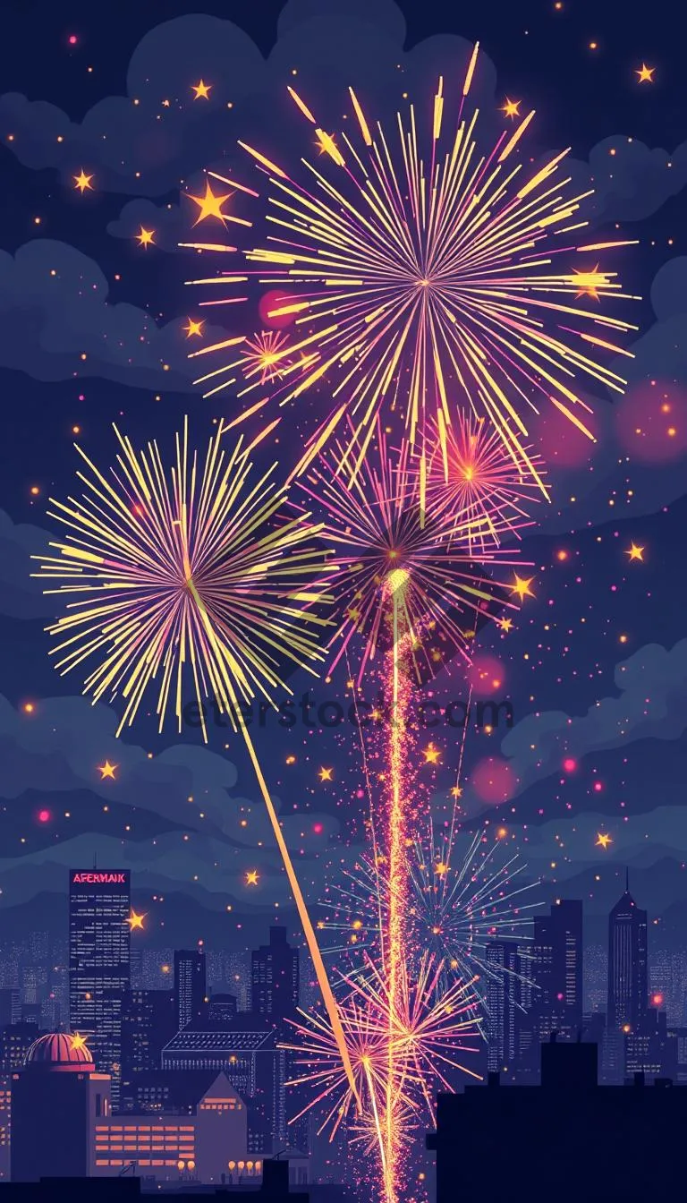 Picture of Colorful Firework Display in the Night Sky