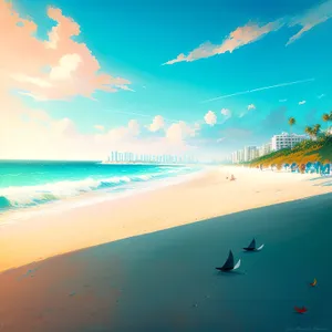 Serene Beachscape: Sun-kissed Shores against Azure Seas