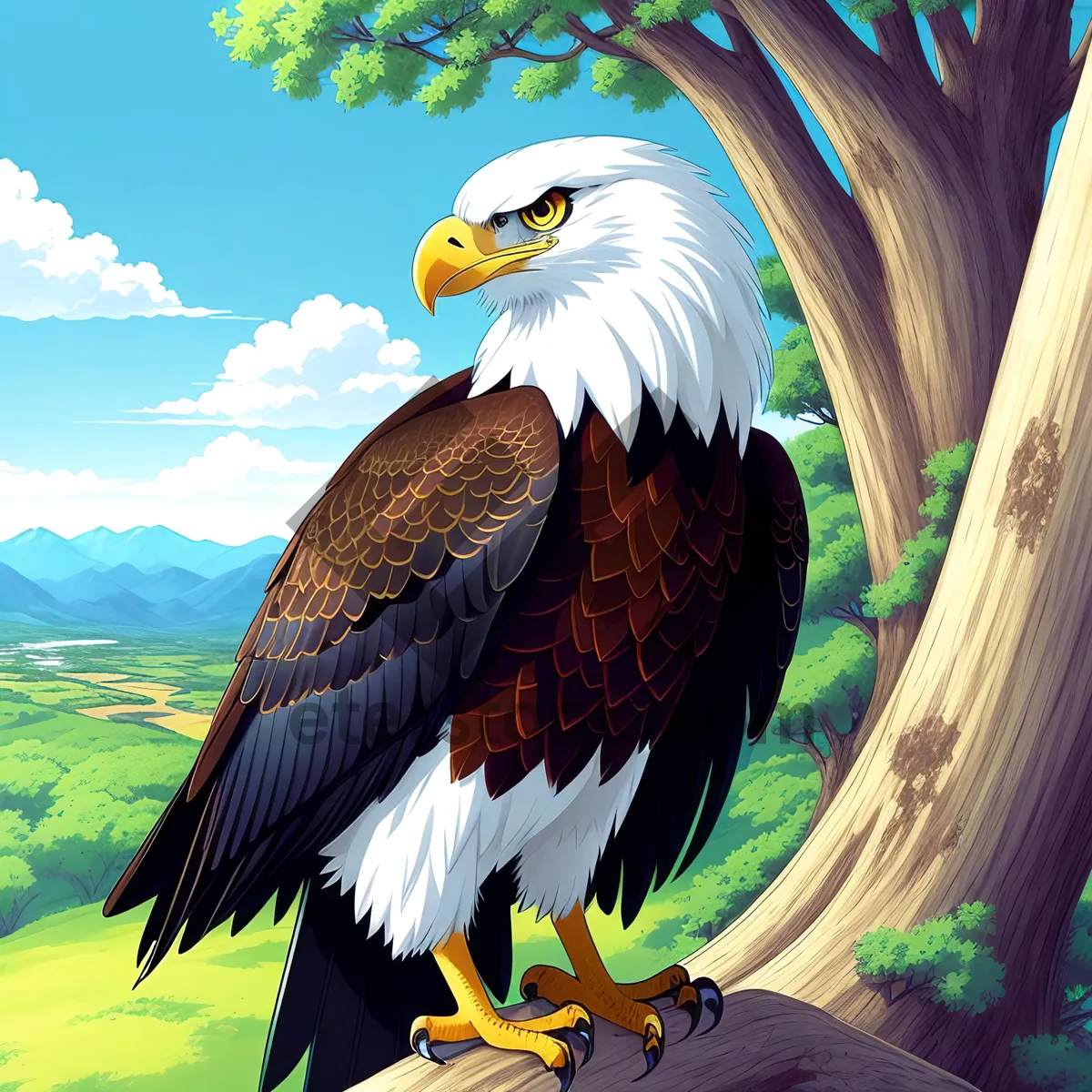 Picture of Beautiful Bald Eagle with Majestic Wings Soaring