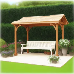 Wooden Balcony Seat with Footstool and Table