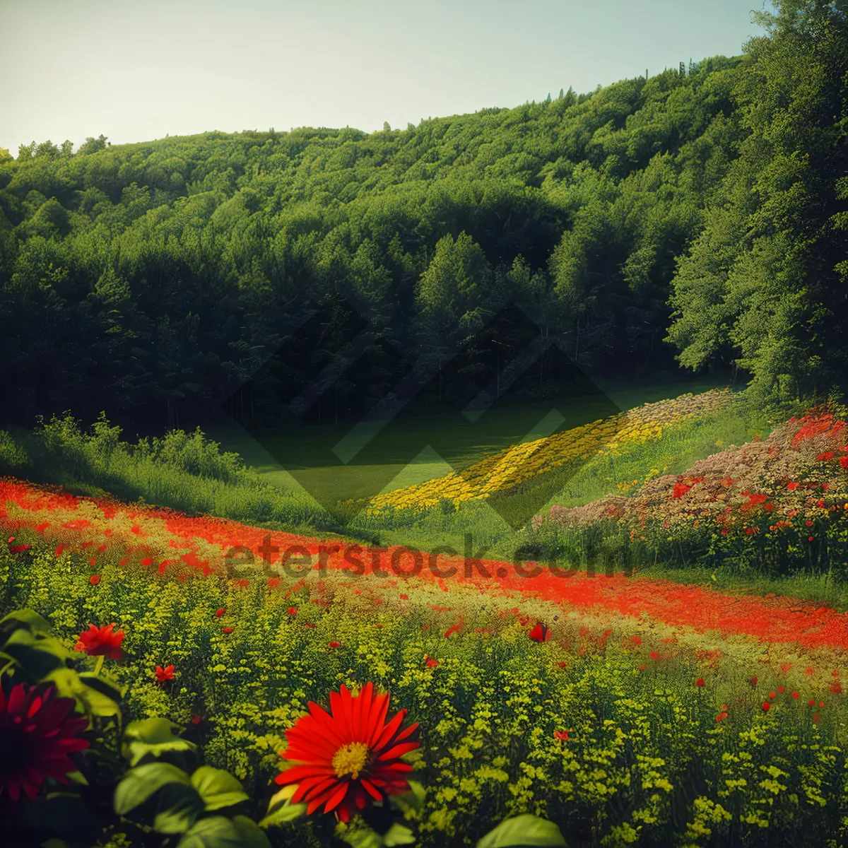 Picture of Serene Summer Landscape with Majestic Mountains