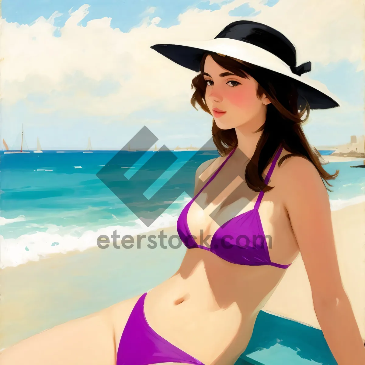 Picture of Sun-kissed beach beauty in stylish swimwear.