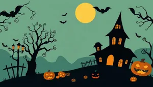 Halloween Night Silhouette in Cemetery Moonlight