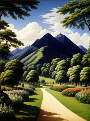 Serene Countryside Landscape with Trees and Sky