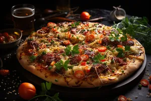 Delicious Pizza with Fresh Vegetables and Mozzarella