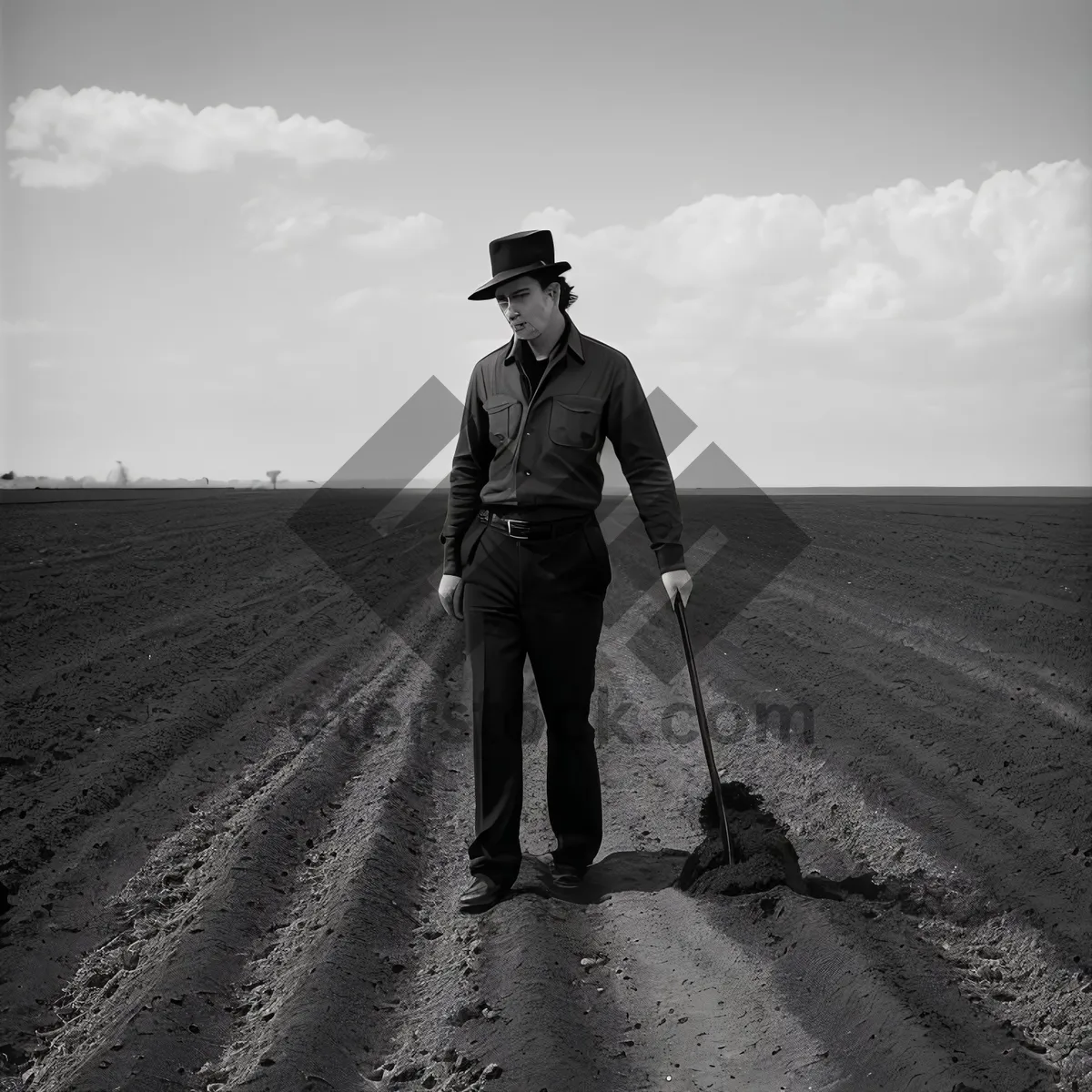 Picture of Sunset Beach Sport: Man with Crutch on Sand