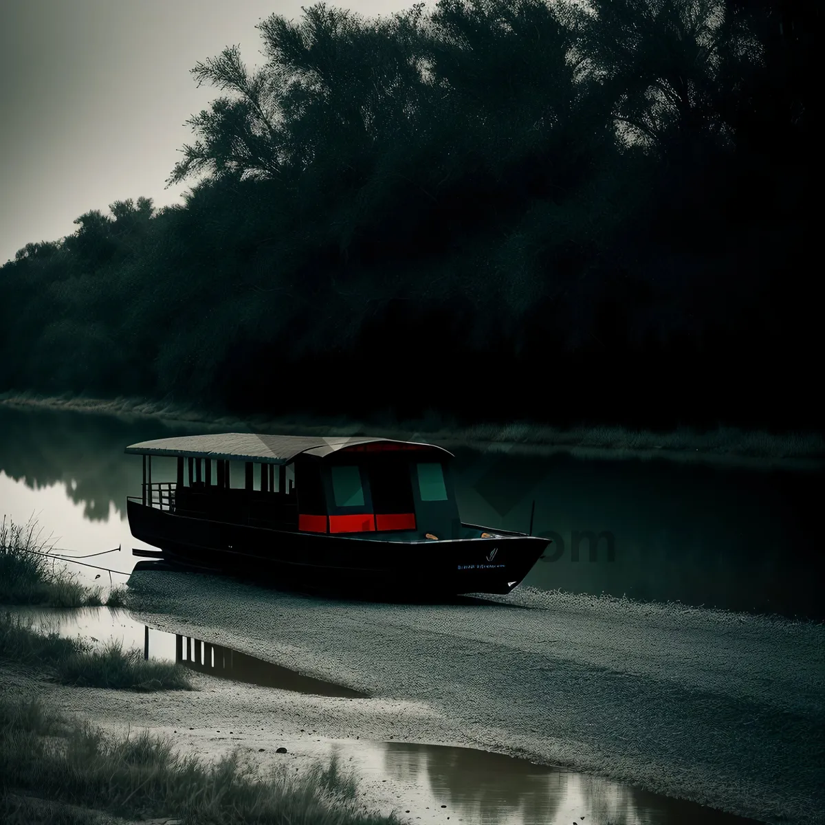 Picture of Lakeside Landscape with Boat and Sky