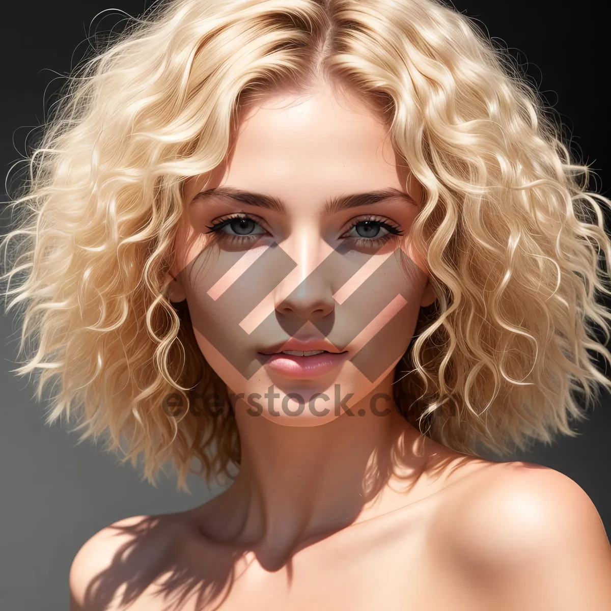 Picture of Blond Model Posing with Curly Hair and Sensual Makeup