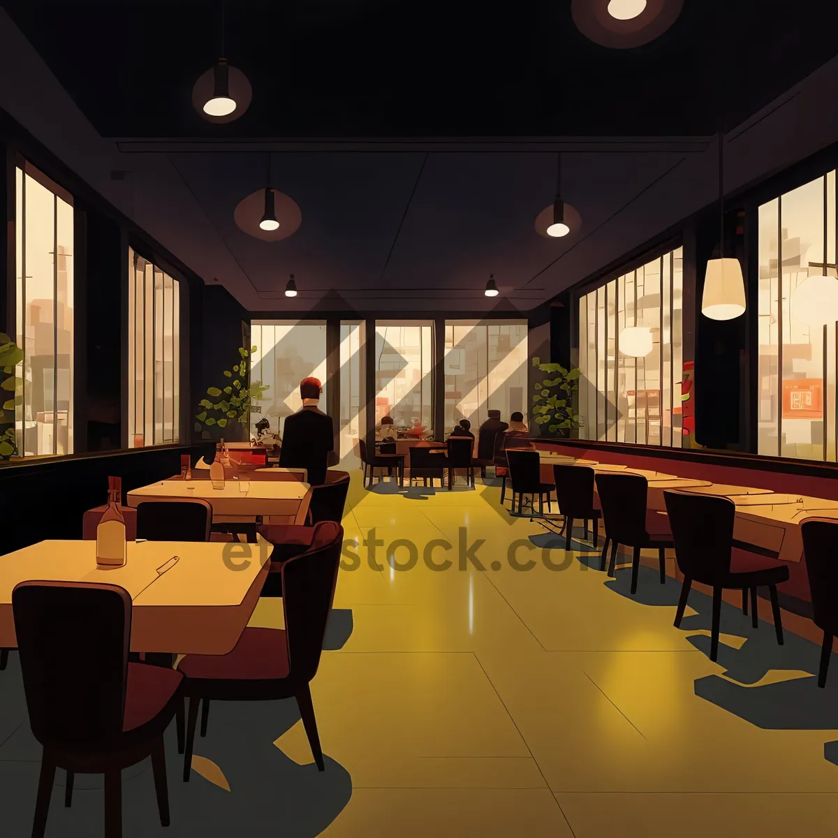 Picture of Modern interior design with wooden furniture and lamp