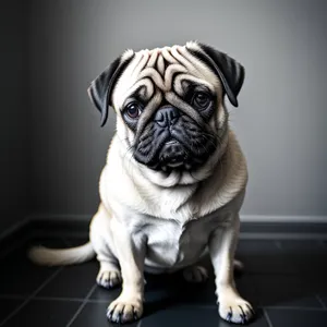 Adorable wrinkled pug puppy portrait, cute and funny!