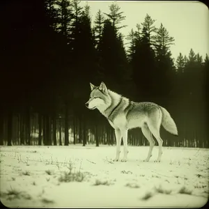 Winter Timber Wolf in Snowy Forest