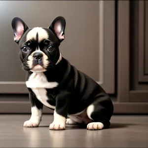 A charming Bulldog puppy captured in a studio portrait, radiating cuteness