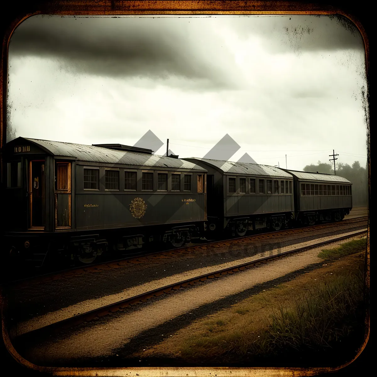 Picture of Electric Passenger Train Traveling on Railroad Track