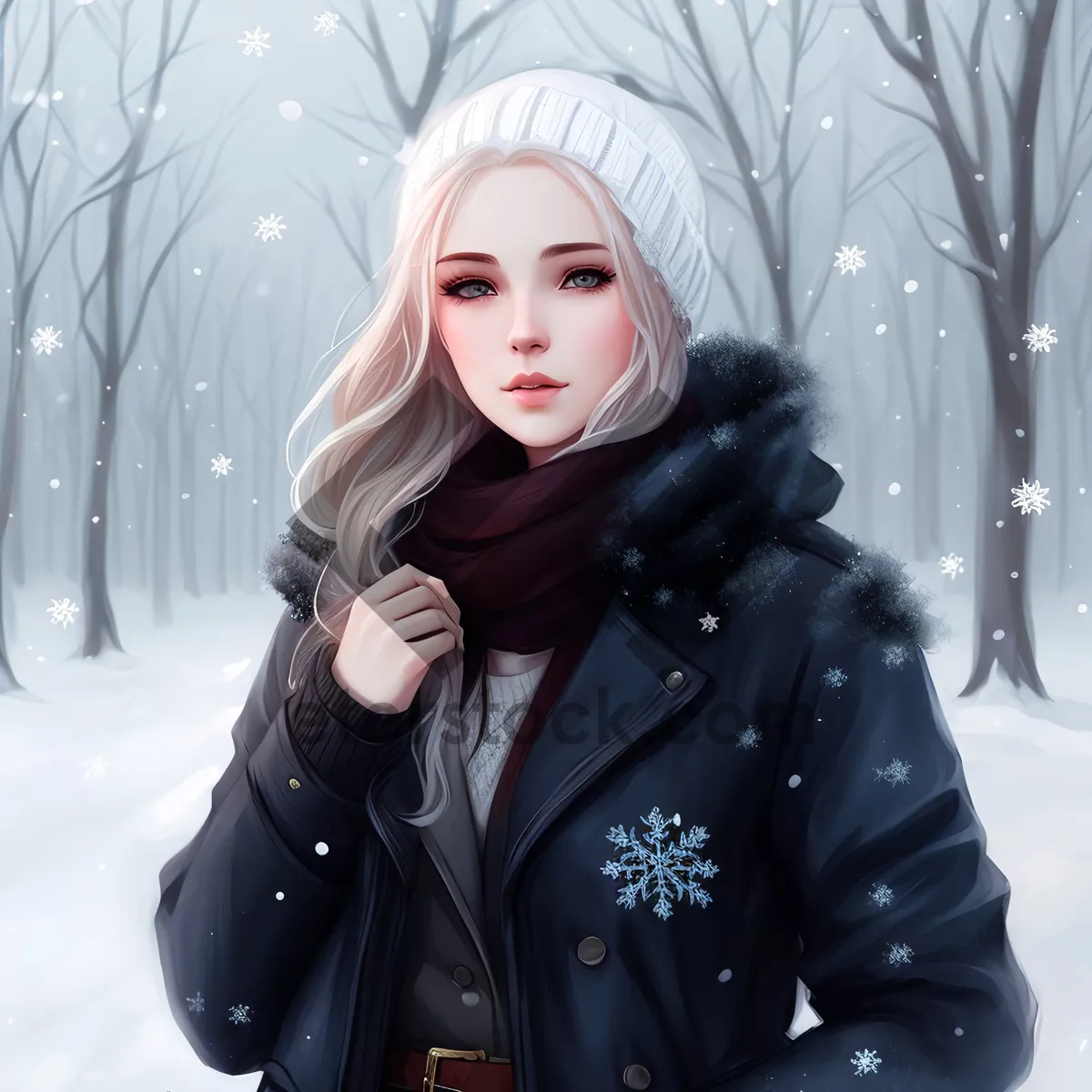 Picture of Smiling Lady Enjoying Winter Snow in Stylish Jacket