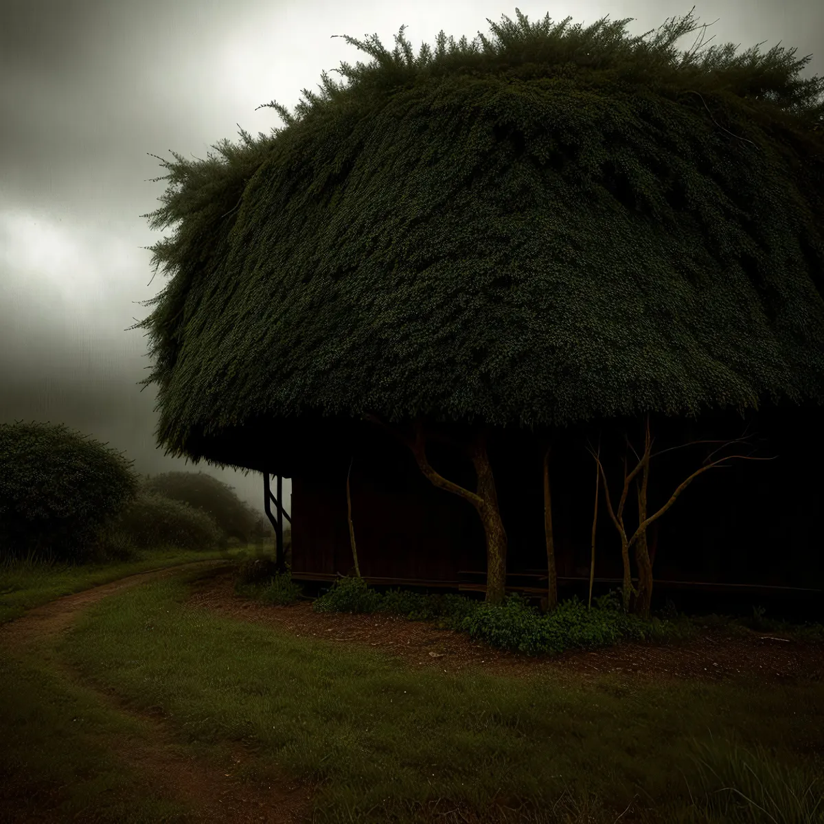 Picture of Tropical Thatch Roof Overlooking Beach Landscape