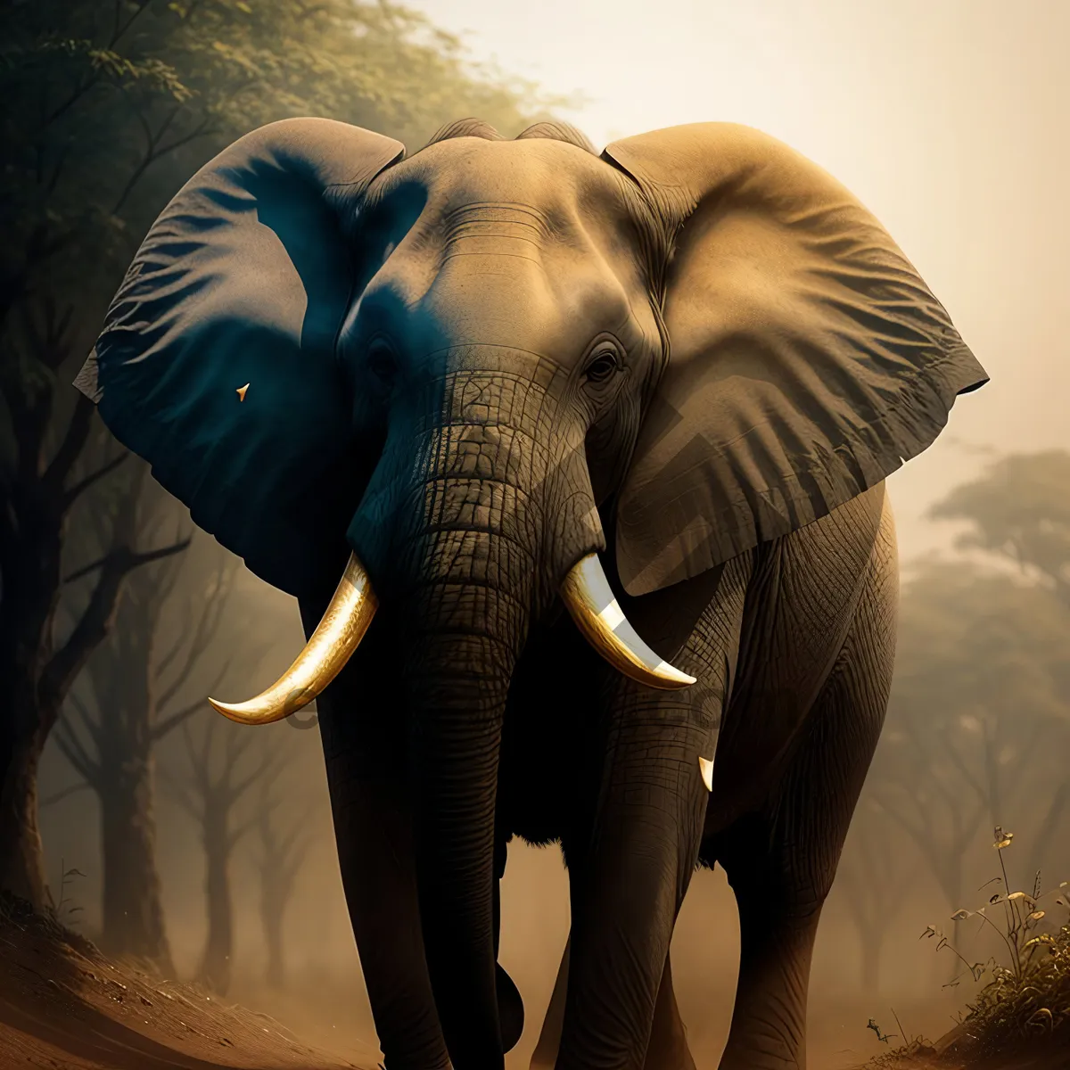 Picture of Powerful Tusker Elephant in the Wild