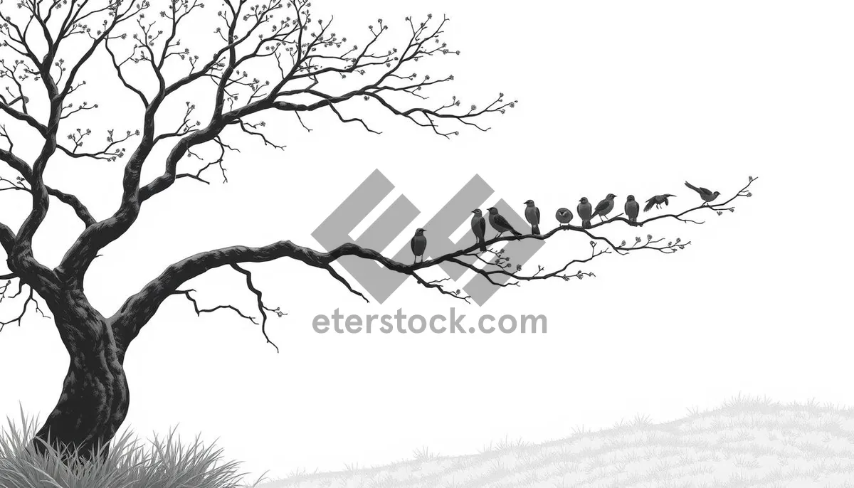 Picture of Black floral tree silhouette design with leaf branch tracing.