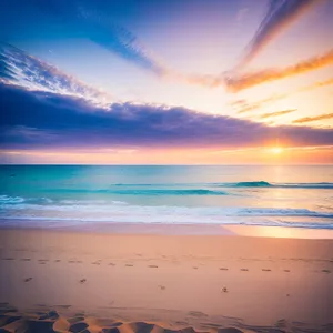 Sunset Beach Bliss: Tranquil Seascape with Vibrant Horizon