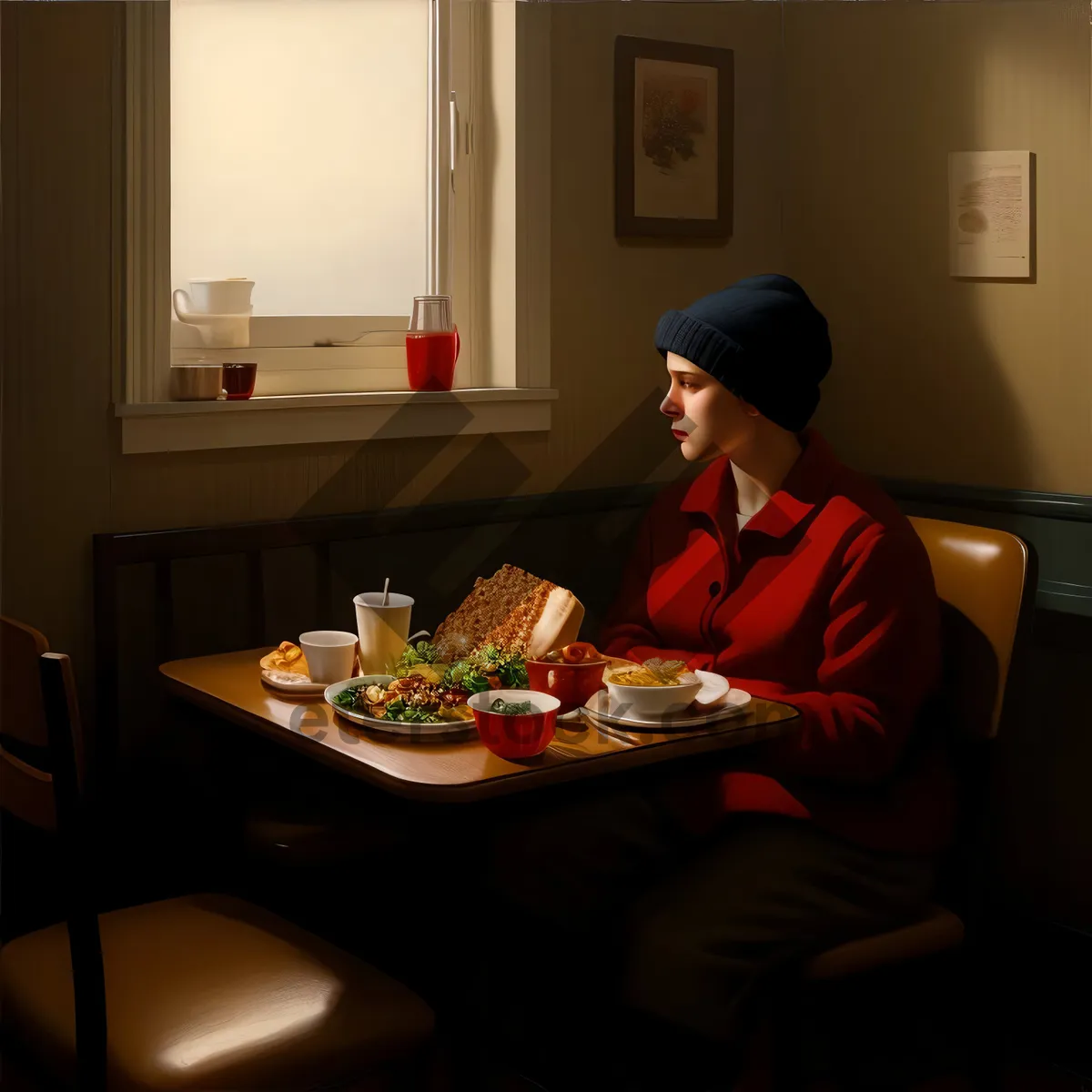 Picture of Happy man enjoying lunch at cozy restaurant table