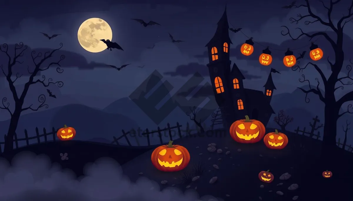 Picture of Dark Halloween Night with Pumpkin Squash Design