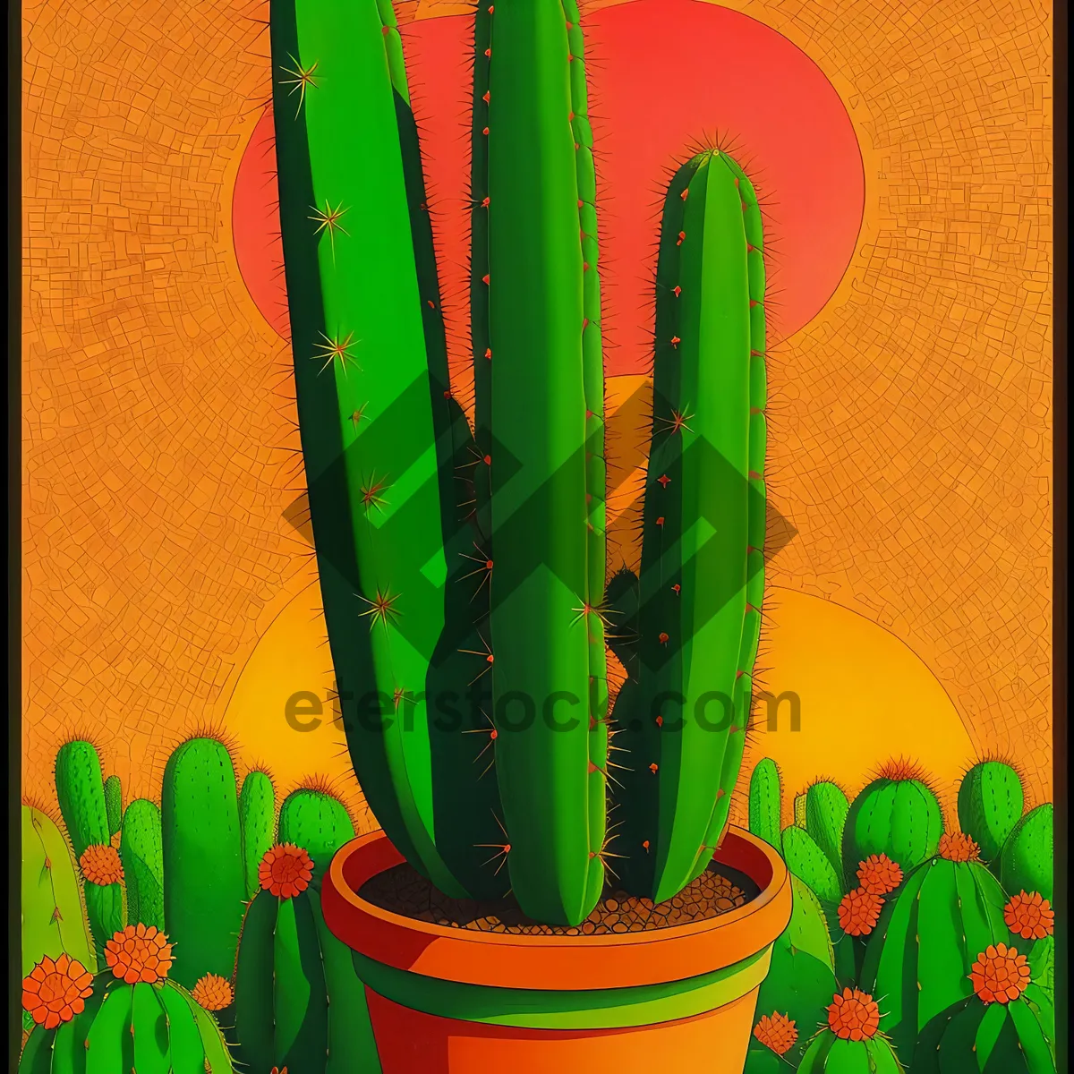 Picture of Vibrant Cactus Pot with Glass Container