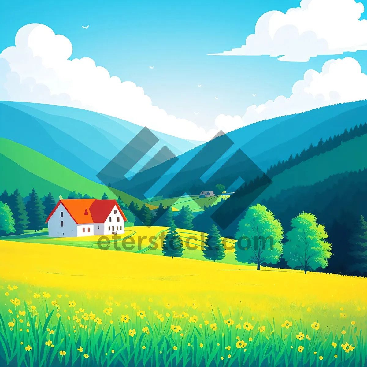 Picture of Serene Summer Sky Over Vast Green Meadow