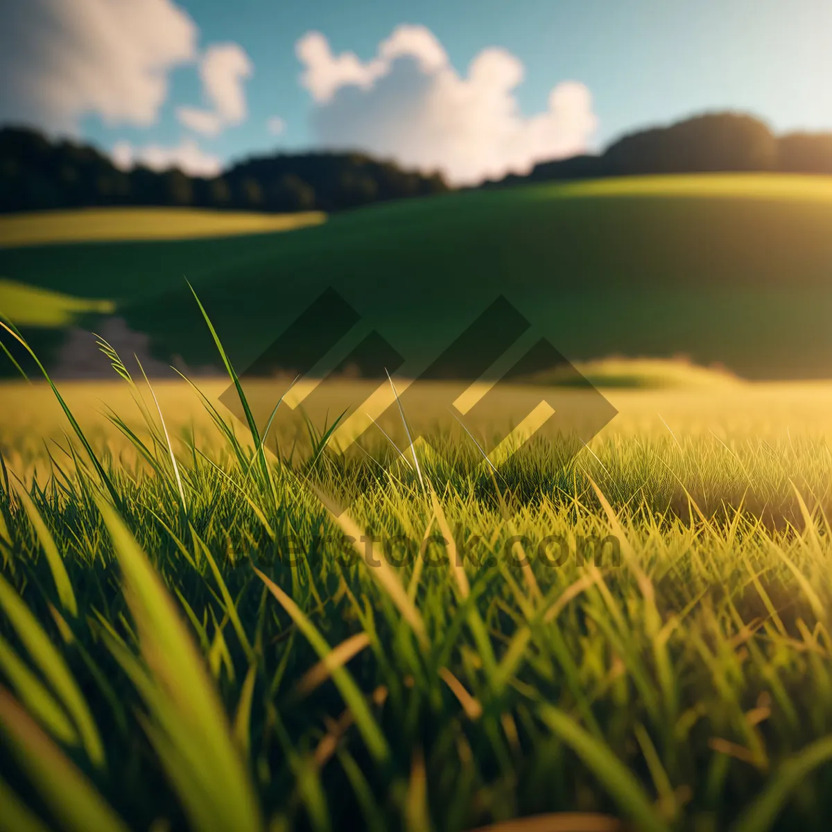 Picture of Golden Wheat Field Under Clear Blue Sky
