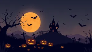 Spooky Halloween Night with Moon and Pumpkin