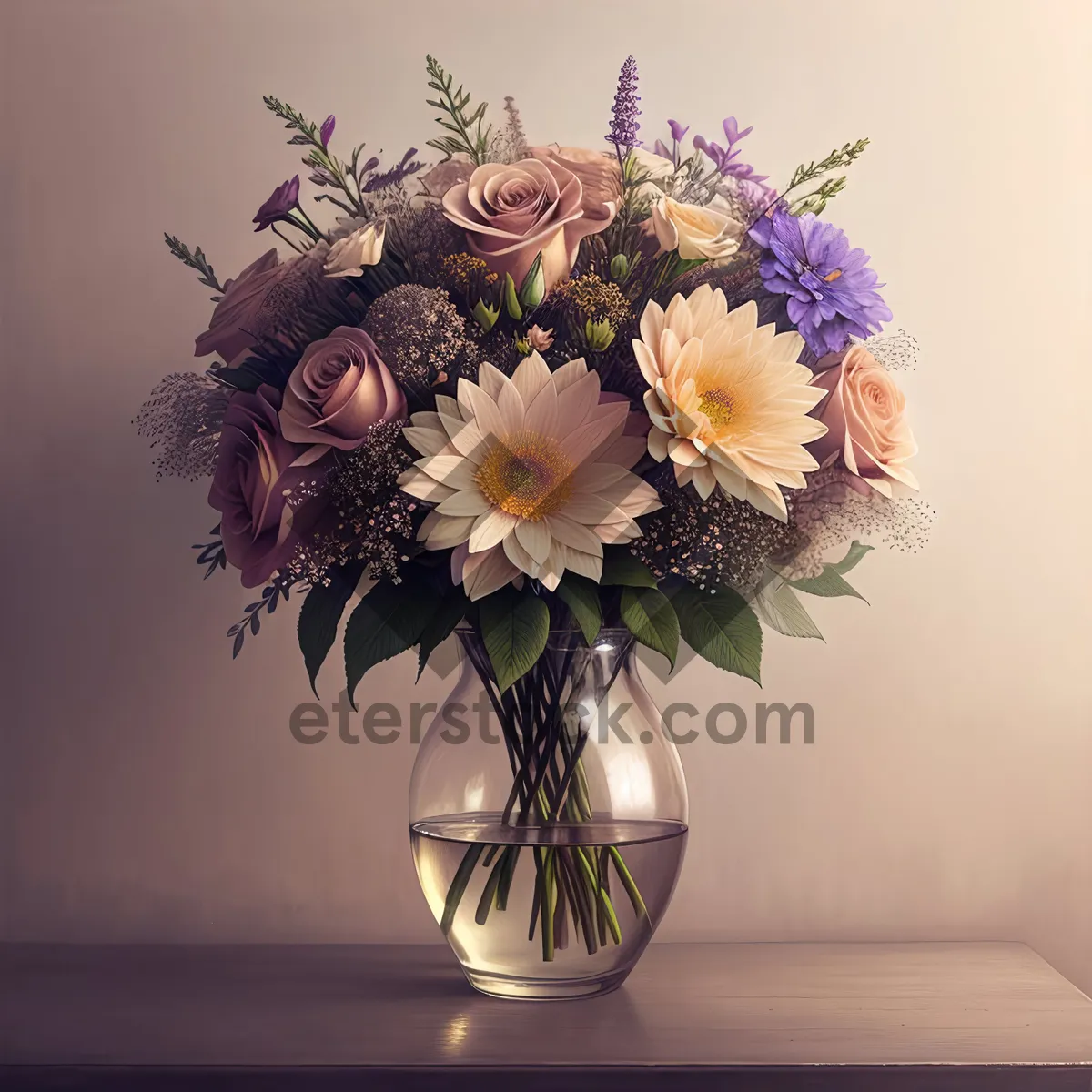 Picture of Colorful Sunflower Bouquet in Floral Vase