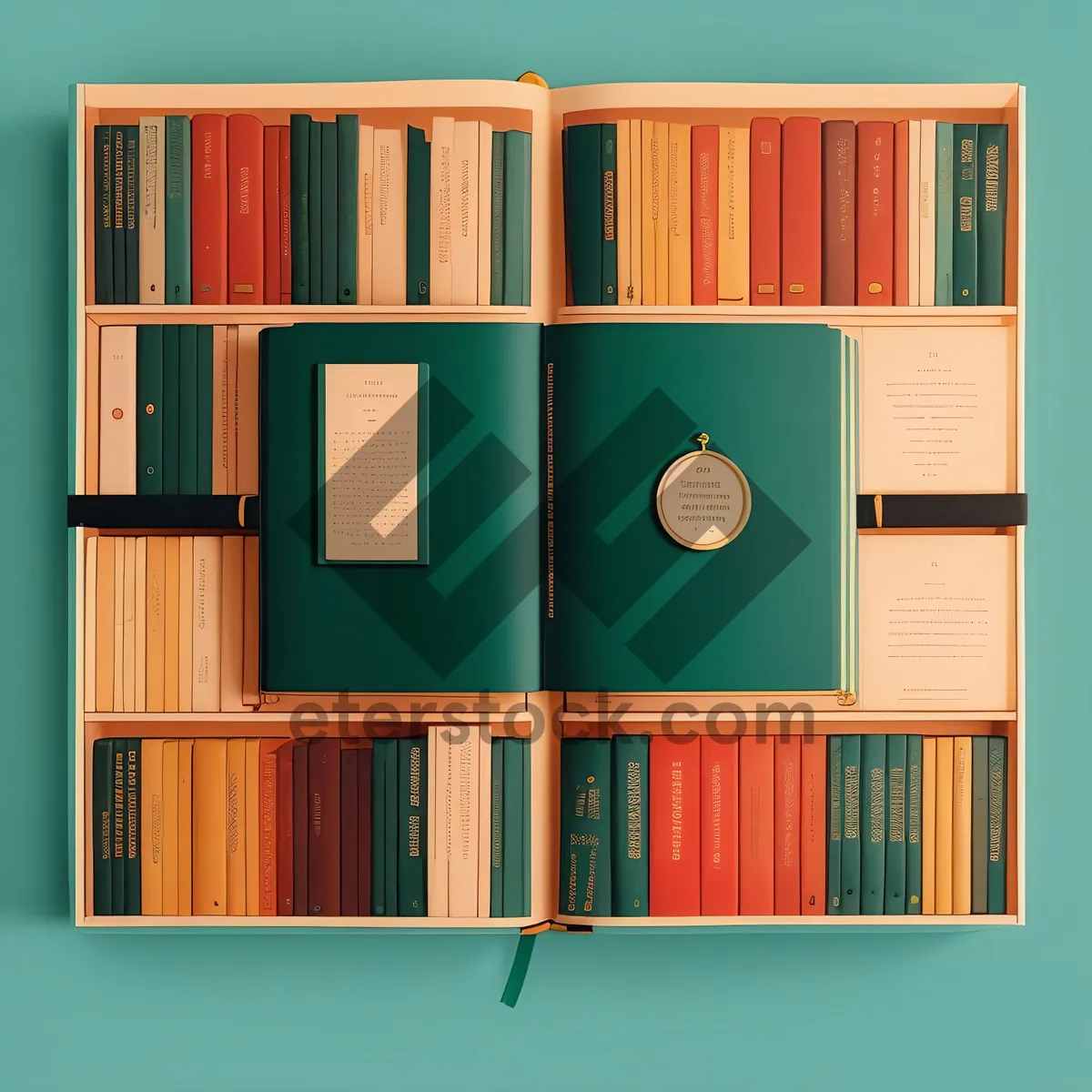 Picture of Colorful Bookshelf Library with Stacked Books