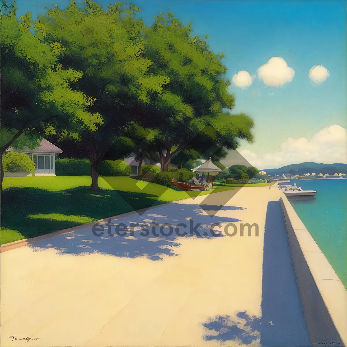 Picture of Exquisite Tropical Beach Resort Scene with Golf Course