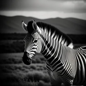 Wild Striped Zebra Grazing in Grassland