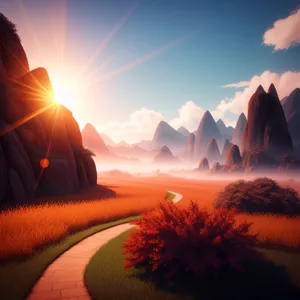 Golden Horizon: A Stunning Sunset Over Desert Landscape