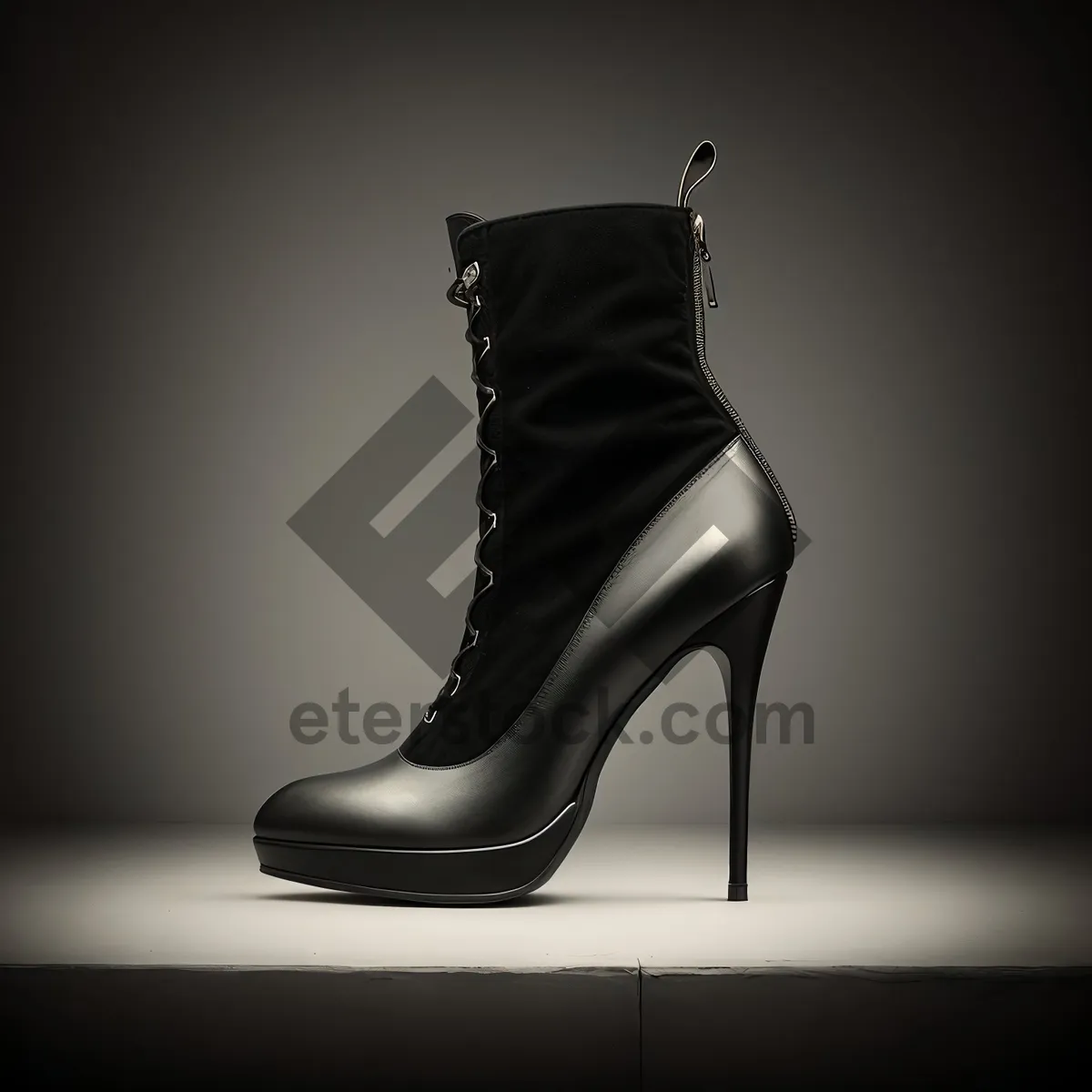 Picture of Elegant Black Leather Lace-Up Boots with Cord Detail