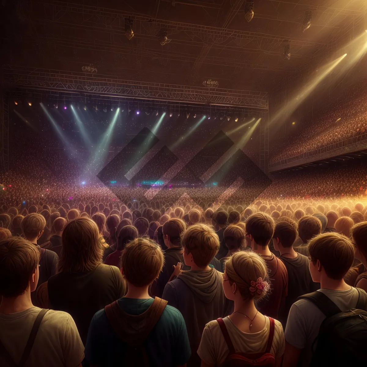 Picture of Vibrant Nighttime Concert Crowd Cheering - Patriotically Lit