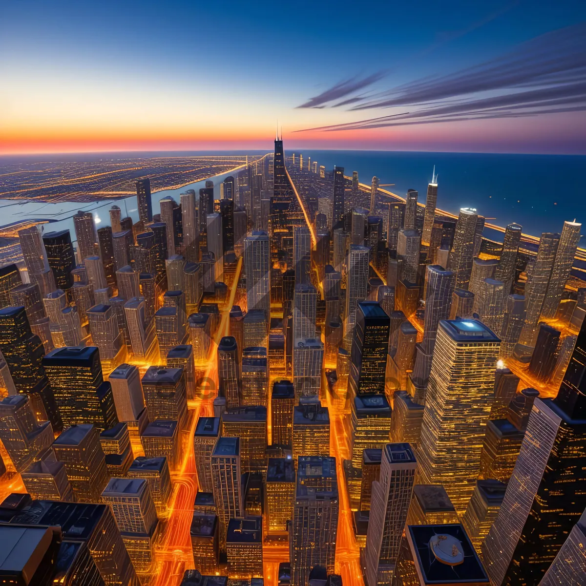 Picture of Modern Skyline at Sunset: Towering Business District