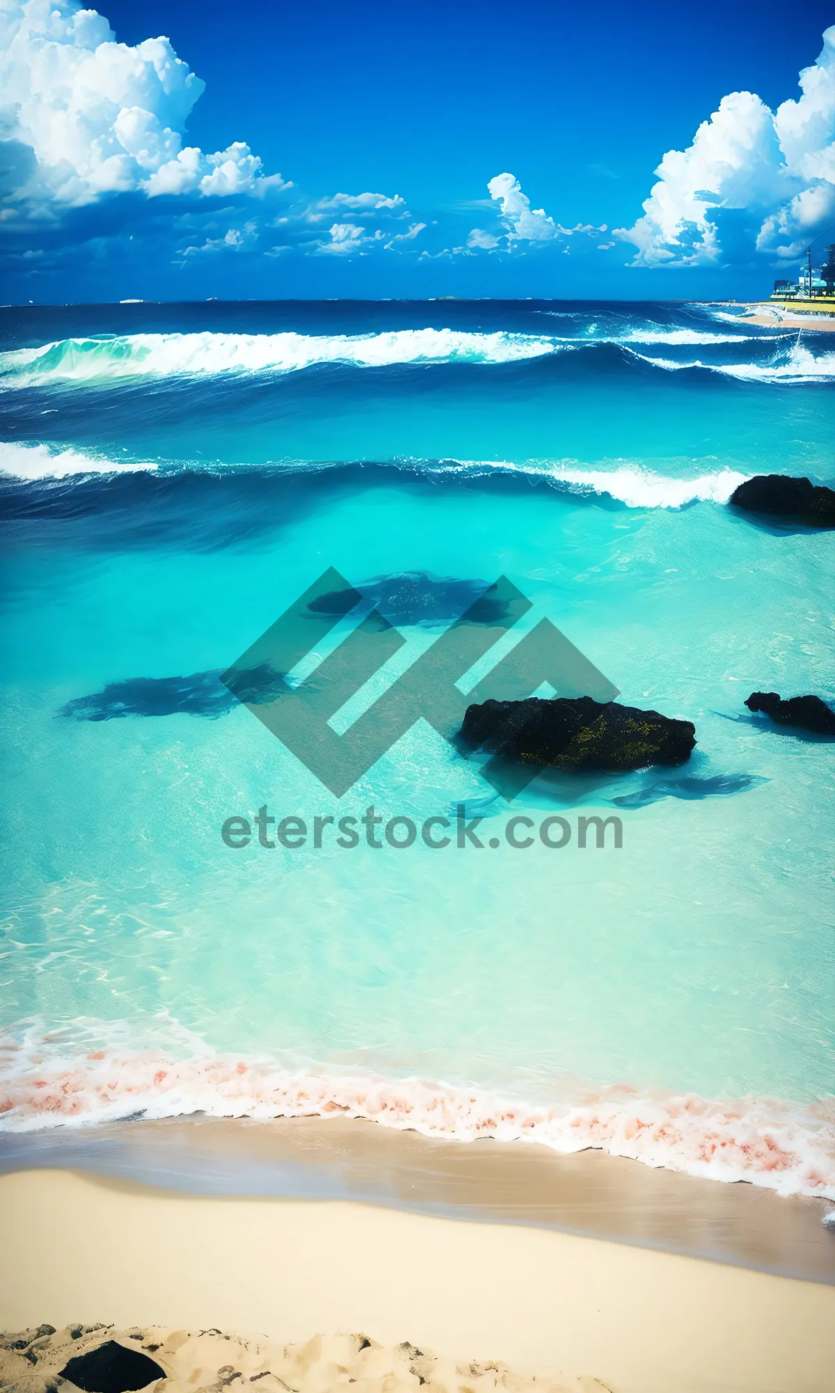 Picture of Tropical underwater paradise with swimming fish and rays.