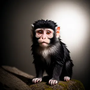 Cute Baby Monkey Portrait with Lush Black Fur