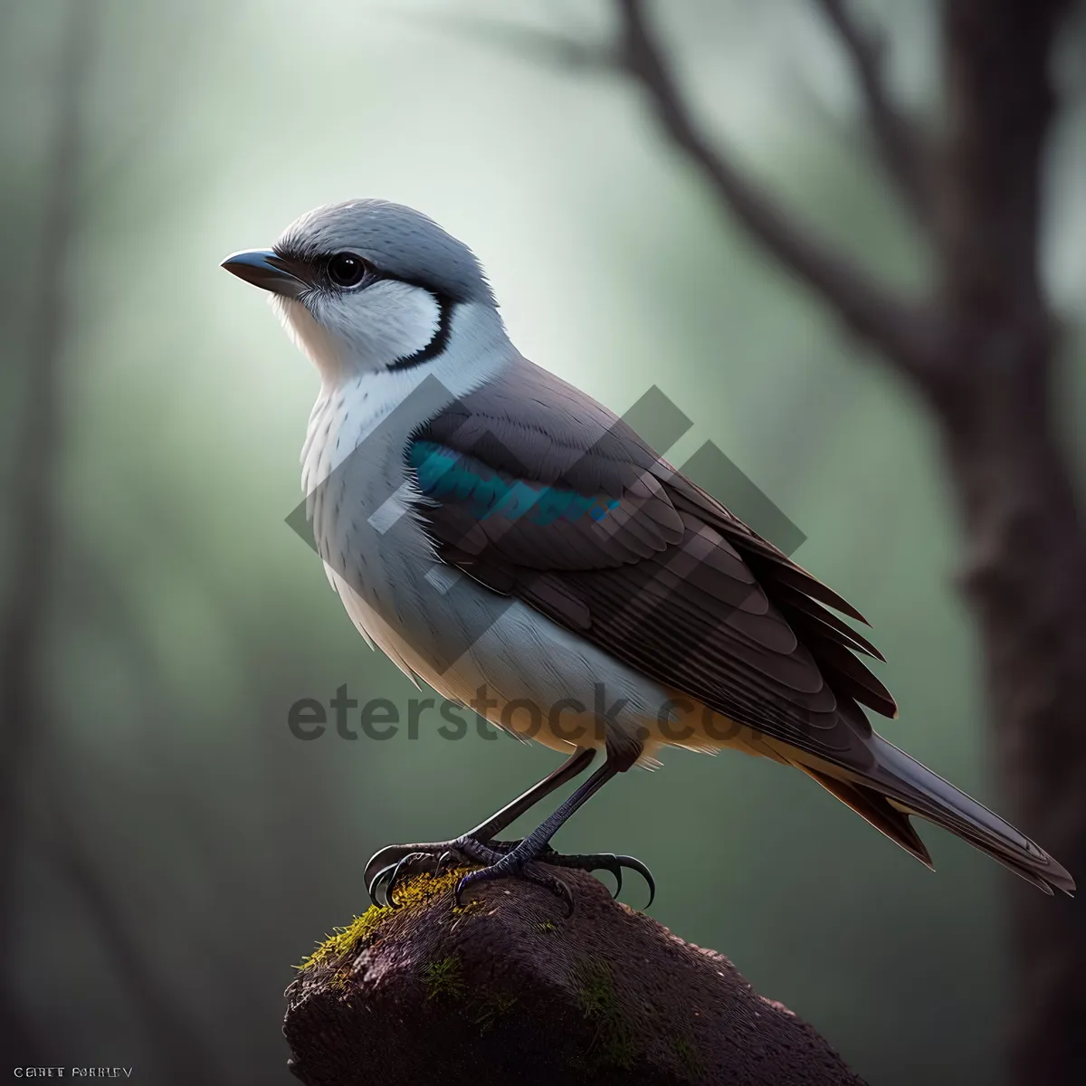 Picture of Wild Magpie Perched on Branch, Observing