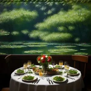 Lunch on Grass in Aquatic Garden Setting